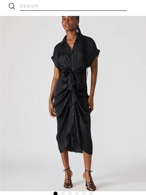 Steve Madden Black Satin Button-Front Twist Midi Dress size 4 new
